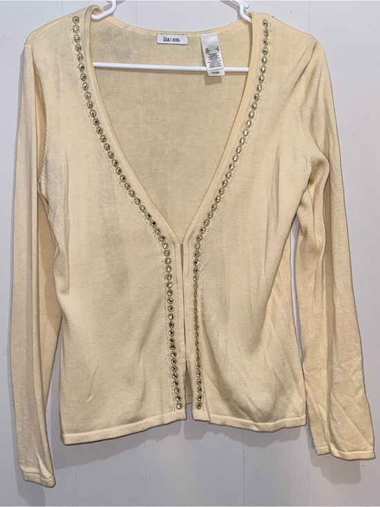 liz & co. Sweaters - Liz & Co. Yellow Rhinestone Embellished Trim Knit Cardigan Sweater Small EUC